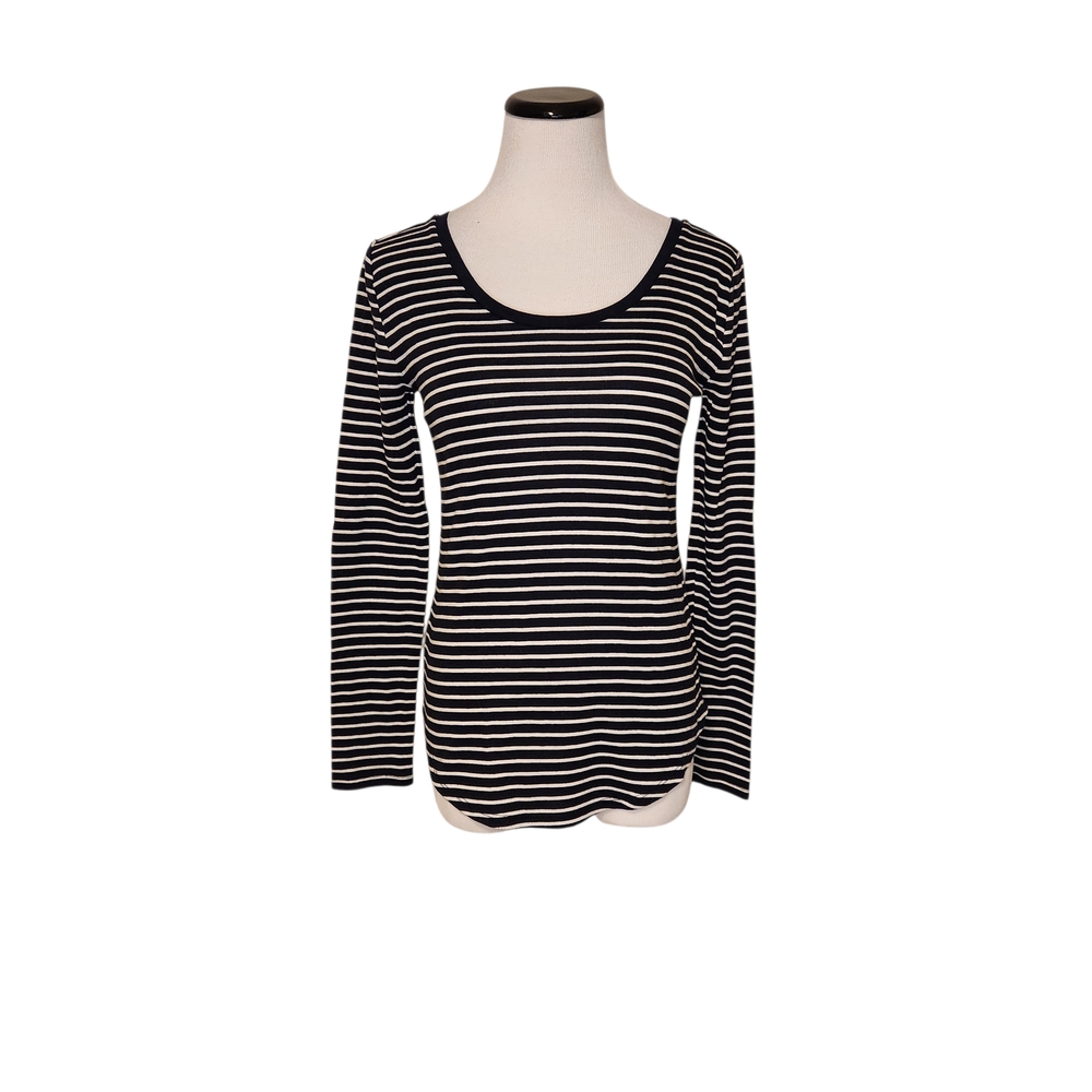 LOFT Navy and White Striped Long Sleeve Top